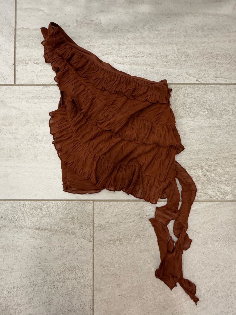 Zara Ruffled Orange/Brown One-Shoulder Top